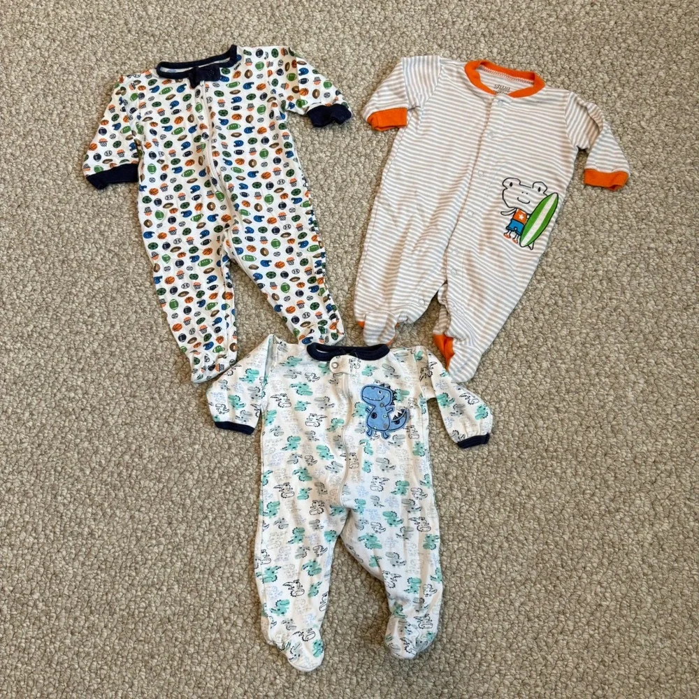 Baby Boys 3 Pack Carter's Gerber Duck Duck Goose Footed Sleepers Size 0-3 Months